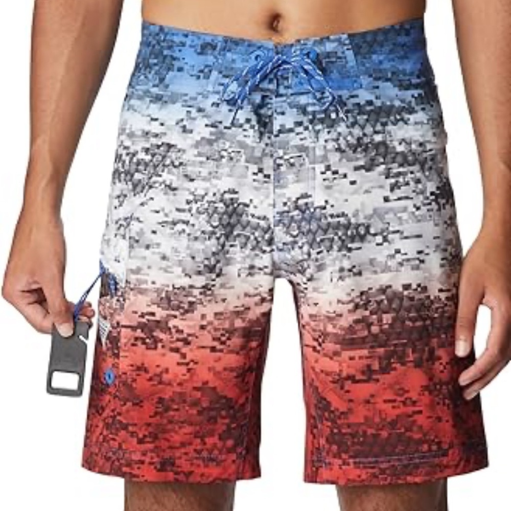 Columbia PFG Offshore II Board Shorts Red White Blue Camo swim trunks 38 9” leg‌